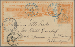 Belgisch-Kongo: 1897, 15 C Orange Postal Stationery Postcard Cancelled With Blue Circle Postmark "LU - Autres & Non Classés