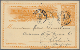 Belgisch-Kongo: 1910 Postal Stationery Card 10 On 15c. Orange Used From A Small Place (sender's Note - Autres & Non Classés