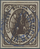 Bolivien: 1867, Condor 10 C. Chocolatebrown With Blue Postmark Of COROCORO, Large Margins All Around - Bolivien