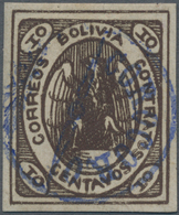 Bolivien: 1867, Condor 10 C. Chocolatebrown With Blue Postmark Of COROCORO, Large Margins All Around - Bolivië