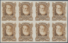 Brasilien: 1878-79, 300 R. Bister Imperf Block Of Eight On White Wove Paper, Vertical Crease At Left - Other & Unclassified