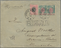 Brasilien: 1899, 100 R Rose/black And Two Items 1000 R Green/violet On Registered Letter From Porto - Sonstige & Ohne Zuordnung