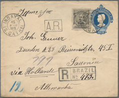 Brasilien - Ganzsachen: 1915/1921, Group Of Three 200 R Blue 'liberty Head' Postal Stationery Envelo - Entiers Postaux