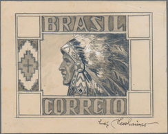 Brasilien - Besonderheiten: 1950 (ca.), "INDIAN CHIEF", Unaccepted Design In Pen And Ink On Heavy Pa - Sonstige & Ohne Zuordnung