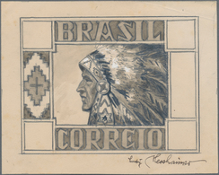 Brasilien - Besonderheiten: 1950 (ca.), "INDIAN CHIEF", Unaccepted Design In Pen And Ink On Heavy Pa - Other & Unclassified