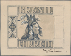 Brasilien - Besonderheiten: 1950 (ca.), "INDIAN", Unaccepted Design In Pen And Ink On Heavy Paper, S - Autres & Non Classés