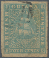 Britisch-Guyana: 1863, 4c Blue Imperforated Instead Of Perforated Cancelled With Thin Spot, Not List - Guyane Britannique (...-1966)