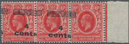 Britisch-Ostafrika Und Uganda: 1921 4c. On 6c. Scarlet, Right-hand Marginal Stip Of Three, Variety " - Protectorats D'Afrique Orientale Et D'Ouganda