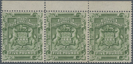 Britische Südafrika-Gesellschaft: 1892, £5 Sage-green, Top Marginal Horizontal Strip Of Three (one V - Non Classés
