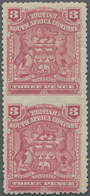 Britische Südafrika-Gesellschaft: 1898-1908 3d. Claret Vertical Pair, Variety IMPERFORATED BETWEEN, - Ohne Zuordnung