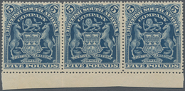 Britische Südafrika-Gesellschaft: 1901, £5 Deep Blue, Bottom Marginal Horizontal Strip Of Three, Unu - Ohne Zuordnung