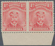 Britische Südafrika-Gesellschaft: 1913-19 KGV. 1d. Bright Rose-scarlet Bottom Marginal Pair, IMPERFO - Non Classés
