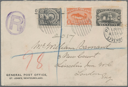 Neufundland: 1898, 2c. Orange-vermilion, 3c. Grey And 10c. Black (faint Toning), Attractive Franking - 1857-1861