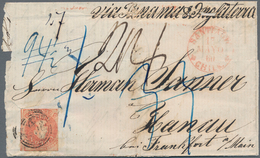 Chile: 1860, 5 C Rose-red, Three Sides Touched, Broad Margin At Right, Tied By Target Handstamp In B - Chile