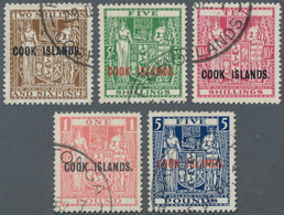 Cook-Inseln: 1943-54 Set Of Five New Zealand Postal Fiscals Optd. "COOK ISLANDS.", Wmk Mult 'NZ Abov - Cook