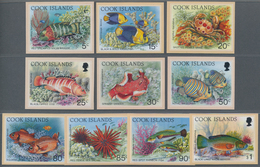 Cook-Inseln: 1994, Life On The Coral Reef Complete IMPERFORATE Set Of Ten (fishes, Crab Etc.), Mint - Cookeilanden