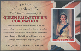 Cook-Inseln: 2013, 60th Anniversary Of Coronation Of QEII Complete IMPERFORATE Set Of Five And The I - Cook