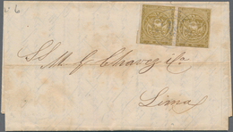 Ecuador: 1875 1r. Olive-bistre Horizontal Pair Used On Entire From Guayaquil To Lima (Peru) In 1870, - Equateur