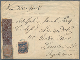 Ecuador: 1893: Unusual Cover To London Franked On Front By Postal Stationery Wrapper Cut-outs Of 1 C - Ecuador