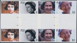 Fiji-Inseln: 2006, 80th Birthday Of QEII Complete Set Of Four In Vertical IMPERFORATE Gutter Pairs, - Fidji (...-1970)