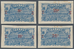 Französisch-Guyana: 1924, Revaluation Overprints, 25c. On 2fr. Blue, Four Different Essays Of Overpr - Briefe U. Dokumente