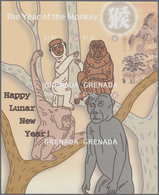 Grenada: 2004, Chinese New Year Of The Monkey Complete Set Of Four In An IMPERFORATE Sheetlet, Mint - Grenade (...-1974)