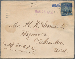 Guam: 1900, 5 C Blue, Tied By Blue Straight Line Rubber Handstamp "AGANA GUAM", Besides Violet Strai - Guam