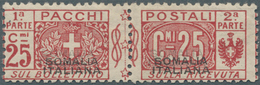Italienisch-Somaliland - Paketmarken: 1917, Wappen Und Wertziffer 25 C. Rot Mit DOPPEL-Aufdruck 'SOM - Somalië
