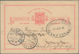 Kap Verde: 1886, 20 R. Stationery Card With Oval "CORREO DE S. VICENTE" Mark Sent Via Lisboa To Muni - Cap Vert