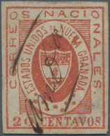 Kolumbien: 1861, New Granada 20 C. Red, 4-margins, Plate Flaw "V Of NUEVA Erased", Used Manuscript " - Colombie