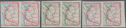 Kolumbien: 1961, Map Of Pan-American Highway 20 Ctvs. Airmail, Lot Proofs In 7 Imperforated Pairs, D - Kolumbien