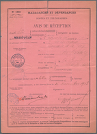 Madagaskar: 1908, Return Receipit - Avis De Reception, Franked With 10 Cent. Allegory From MAROVOAY. - Madagaskar (1960-...)