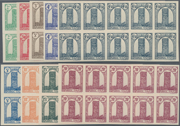 Marokko: 1943/1944, Definitive Issue ‚Hassan Tower Of Rabat‘ Complete Set Of 19 In IMPERFORATE Block - Neufs