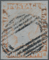 Mauritius: 1848, QV 1d. Red On Bluish, Worn Impressions, 4-margins, Minime Thin On Reverse, Signed. - Maurice (...-1967)