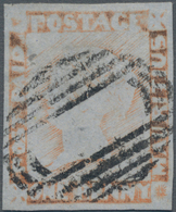 Mauritius: 1848, QV 1d. Red On Bluish, Worn Impressions, 4-margins, Minime Thin On Reverse, Signed. - Mauricio (...-1967)