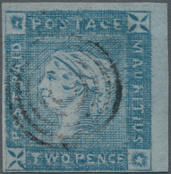 Mauritius: 1859, "Lapirot" TWO PENCE Blue, Early Impression, Full To Huge Margins All Around, Minime - Maurice (...-1967)