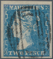 Mauritius: 1859, "Dardenne" TWO PENCE Blue, Large Margins, Colorful And Neatly Cancelled, Scott 17b. - Mauricio (...-1967)