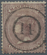 Mauritius: 1860, ONE PENNY Purple-brown (SG 46, Scott 24) With Central Scarce Numeral Postmark "14" - Mauritius (...-1967)