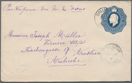 Mauritius: 1911 (12.9.), Stat. Envelope KEVII 15c. Blue Commercially Used From CUREPIPE To Vienna/Au - Mauricio (...-1967)