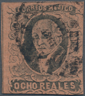 Mexiko: 1861, Hidalgo Ocho Reales Black On Redbrown, From Sheet Position 1 With Framelines On The Le - Mexiko