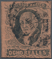 Mexiko: 1861, Hidalgo Ocho Reales Black On Redbrown, From Sheet Position 1 With Framelines On The Le - Mexico