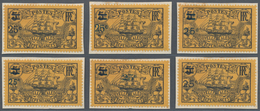 Neukaledonien: 1924, Revaluation Overprints, 25c. On 5fr. Black/yellow, Six Different Essays Of Over - Briefe U. Dokumente