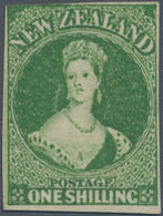 Neuseeland: 1862, QV Chalon Head 1s. Green With Wmk. Large Star Imperforate With Good To Wide Margin - Lettres & Documents