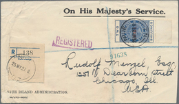 Niue: 1927, 2 Sh. Blue NEW ZEALAND Fiscal With NIUE-overprint On Registered Letter To USA, Envelope - Niue