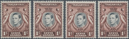 Ostafrikanische Gemeinschaft: 1942, KGVI Definitive 1c. Black/brown ‚Crowned Cranes‘ Four Stamps Wit - Afrique Orientale Britannique