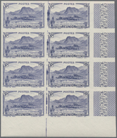 Reunion: 1933, Piton D’Anchain And Lake At Salazie 40c. Blue IMPERFORATE Block Of Eight From Lower R - Lettres & Documents