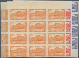 Reunion: 1933/1938, Piton D’Anchain And Lake At Salazie 40c. Blue, 50c. Red And 55c. Brown-orange In - Lettres & Documents