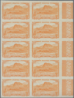 Reunion: 1938, Piton D’Anchain And Lake At Salazie 55c. Brown-orange IMPERFORATE Block Of Ten From R - Briefe U. Dokumente