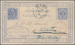 El Salvador - Ganzsachen: 1883, Stationery Card 3 C With Red Double Cds "CORREOS DE SAN SALVADOR 5 A - Salvador