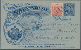 El Salvador - Ganzsachen: 1896, Stationery Card 2 C Uprated 1 C Sent From "SAN SALVADOR 16 JUL 1897" - El Salvador